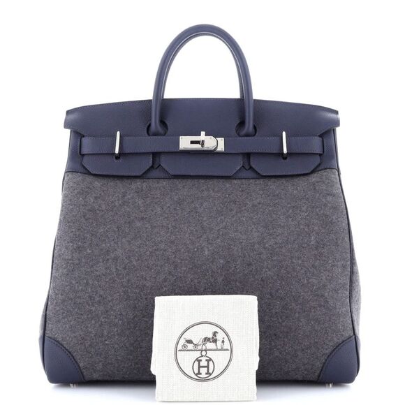 Hermes HAC Birkin Bag Todoo Wool and Blue Togo with Palladium Hardware 40 - Picture 2 of 8